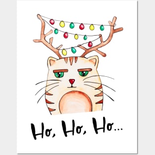 Watercolor - Mildly impressed Ho Ho Ho cat Posters and Art